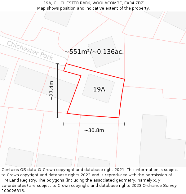 19A, CHICHESTER PARK, WOOLACOMBE, EX34 7BZ: Plot and title map