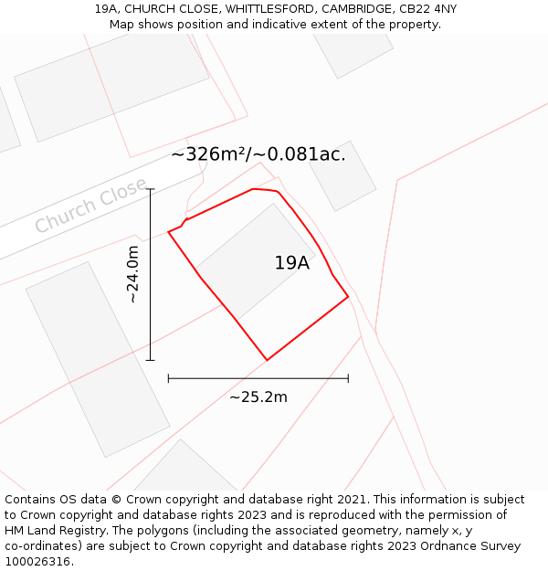 19A, CHURCH CLOSE, WHITTLESFORD, CAMBRIDGE, CB22 4NY: Plot and title map