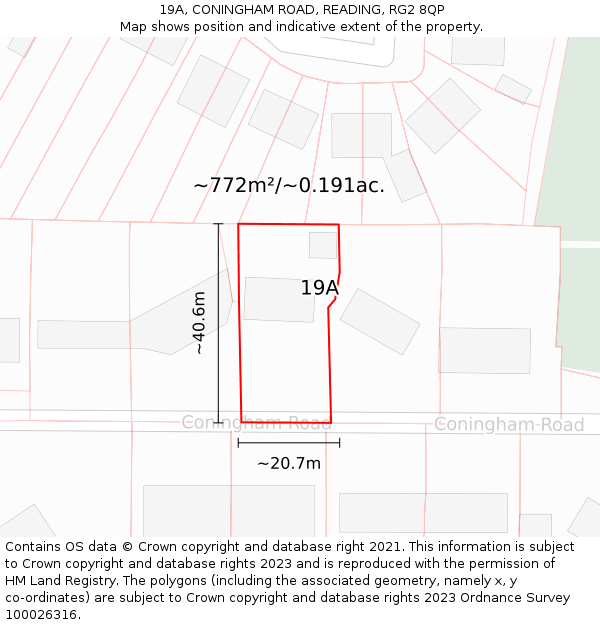 19A, CONINGHAM ROAD, READING, RG2 8QP: Plot and title map