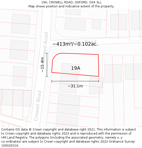 19A, CROWELL ROAD, OXFORD, OX4 3LL: Plot and title map