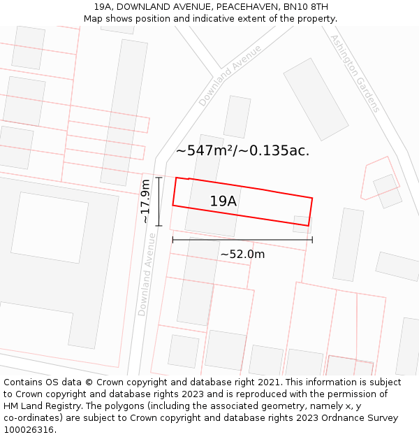 19A, DOWNLAND AVENUE, PEACEHAVEN, BN10 8TH: Plot and title map