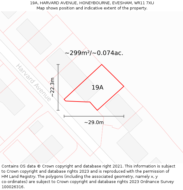 19A, HARVARD AVENUE, HONEYBOURNE, EVESHAM, WR11 7XU: Plot and title map