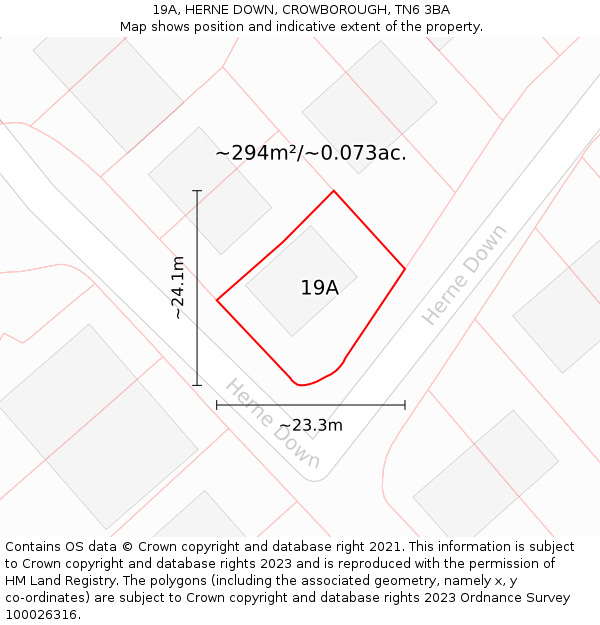 19A, HERNE DOWN, CROWBOROUGH, TN6 3BA: Plot and title map