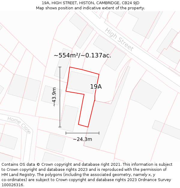 19A, HIGH STREET, HISTON, CAMBRIDGE, CB24 9JD: Plot and title map