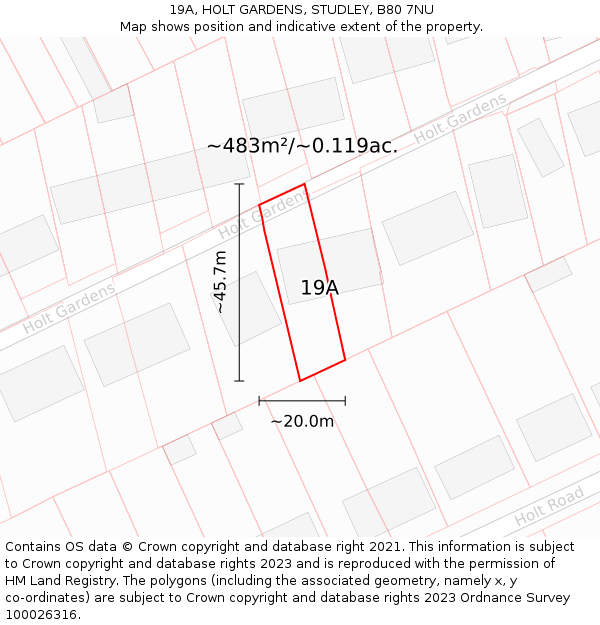 19A, HOLT GARDENS, STUDLEY, B80 7NU: Plot and title map