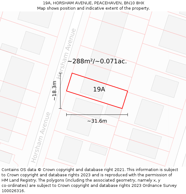 19A, HORSHAM AVENUE, PEACEHAVEN, BN10 8HX: Plot and title map