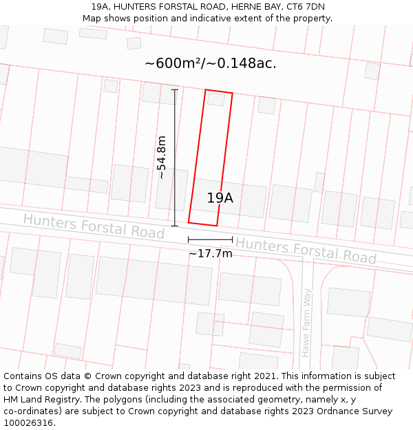 19A, HUNTERS FORSTAL ROAD, HERNE BAY, CT6 7DN: Plot and title map