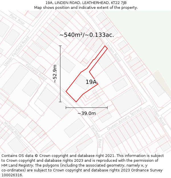 19A, LINDEN ROAD, LEATHERHEAD, KT22 7JB: Plot and title map