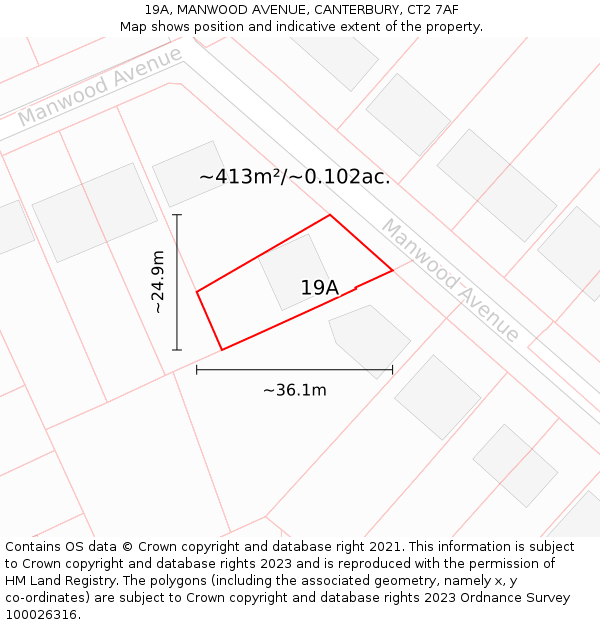 19A, MANWOOD AVENUE, CANTERBURY, CT2 7AF: Plot and title map