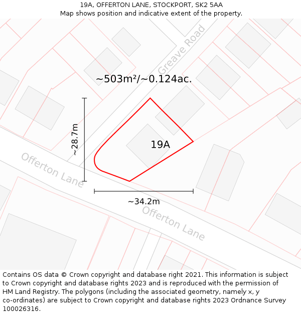 19A, OFFERTON LANE, STOCKPORT, SK2 5AA: Plot and title map