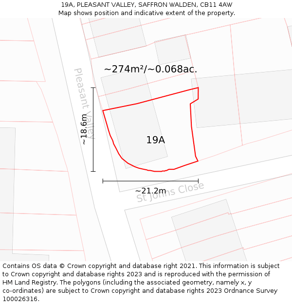 19A, PLEASANT VALLEY, SAFFRON WALDEN, CB11 4AW: Plot and title map