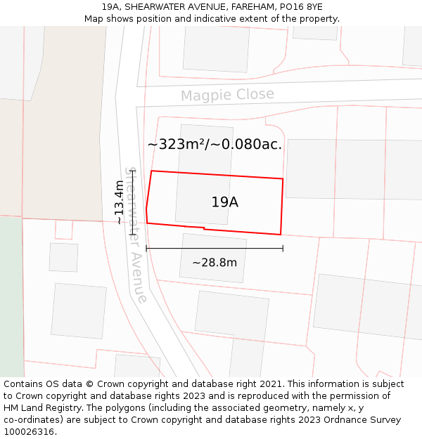 19A, SHEARWATER AVENUE, FAREHAM, PO16 8YE: Plot and title map