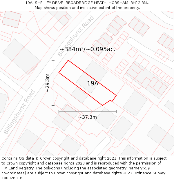 19A, SHELLEY DRIVE, BROADBRIDGE HEATH, HORSHAM, RH12 3NU: Plot and title map