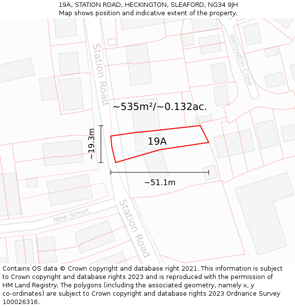 19A, STATION ROAD, HECKINGTON, SLEAFORD, NG34 9JH: Plot and title map