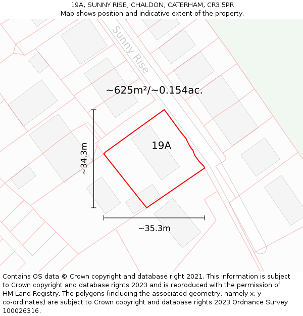 19A, SUNNY RISE, CHALDON, CATERHAM, CR3 5PR: Plot and title map