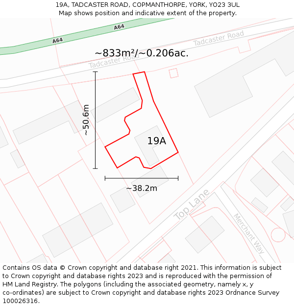 19A, TADCASTER ROAD, COPMANTHORPE, YORK, YO23 3UL: Plot and title map