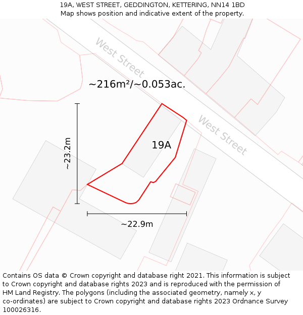 19A, WEST STREET, GEDDINGTON, KETTERING, NN14 1BD: Plot and title map