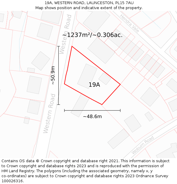 19A, WESTERN ROAD, LAUNCESTON, PL15 7AU: Plot and title map