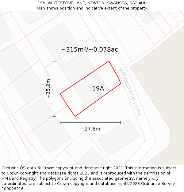 19A, WHITESTONE LANE, NEWTON, SWANSEA, SA3 4UH: Plot and title map