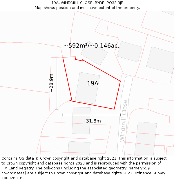 19A, WINDMILL CLOSE, RYDE, PO33 3JB: Plot and title map