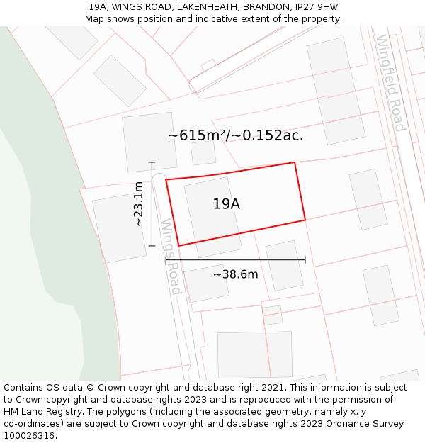 19A, WINGS ROAD, LAKENHEATH, BRANDON, IP27 9HW: Plot and title map