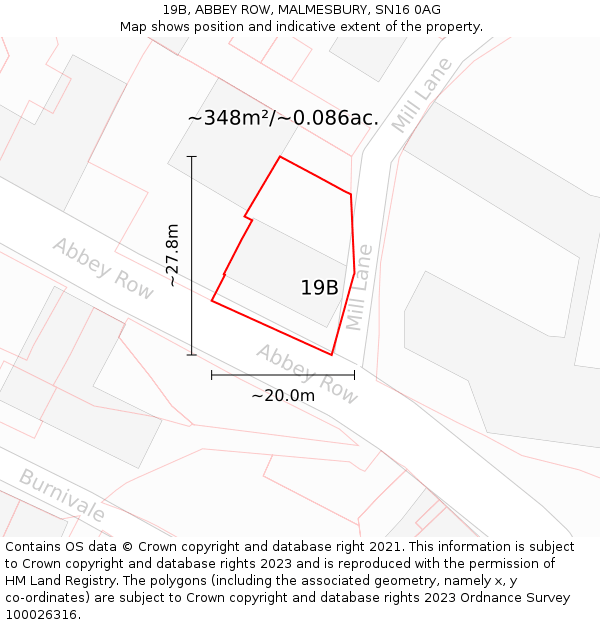 19B, ABBEY ROW, MALMESBURY, SN16 0AG: Plot and title map