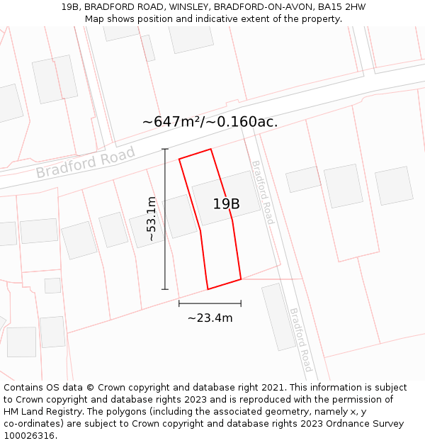 19B, BRADFORD ROAD, WINSLEY, BRADFORD-ON-AVON, BA15 2HW: Plot and title map