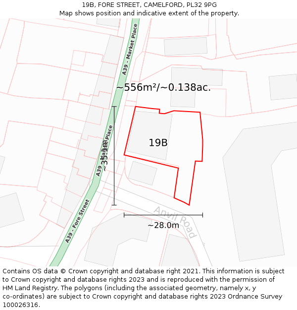 19B, FORE STREET, CAMELFORD, PL32 9PG: Plot and title map