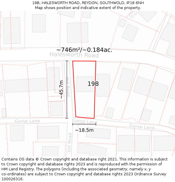 19B, HALESWORTH ROAD, REYDON, SOUTHWOLD, IP18 6NH: Plot and title map