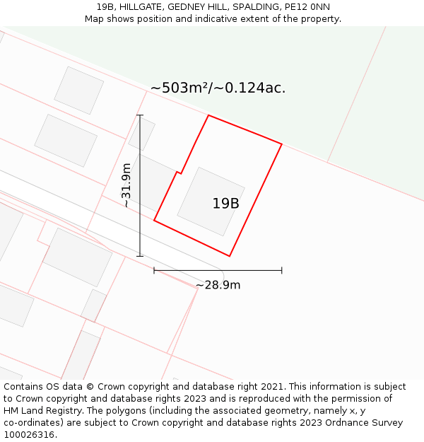 19B, HILLGATE, GEDNEY HILL, SPALDING, PE12 0NN: Plot and title map