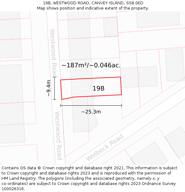 19B, WESTWOOD ROAD, CANVEY ISLAND, SS8 0ED: Plot and title map