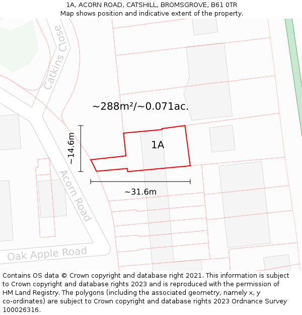 1A, ACORN ROAD, CATSHILL, BROMSGROVE, B61 0TR: Plot and title map