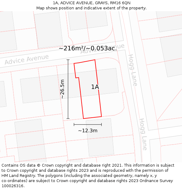 1A, ADVICE AVENUE, GRAYS, RM16 6QN: Plot and title map