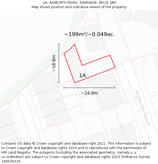 1A, AIGBURTH ROAD, SWANAGE, BH19 1BH: Plot and title map