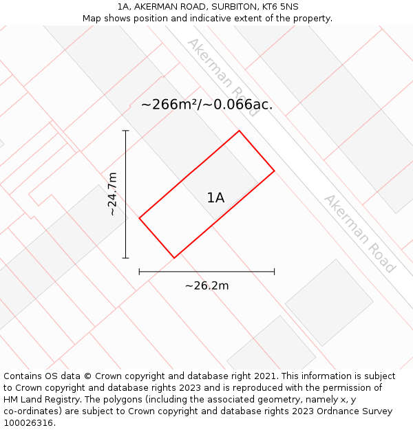 1A, AKERMAN ROAD, SURBITON, KT6 5NS: Plot and title map