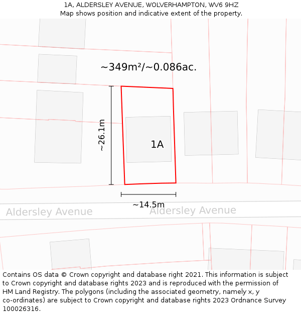 1A, ALDERSLEY AVENUE, WOLVERHAMPTON, WV6 9HZ: Plot and title map