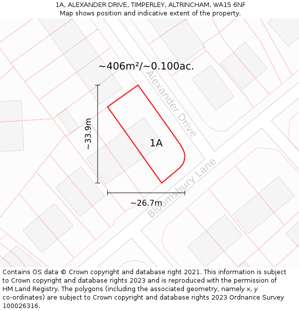 1A, ALEXANDER DRIVE, TIMPERLEY, ALTRINCHAM, WA15 6NF: Plot and title map