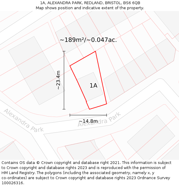 1A, ALEXANDRA PARK, REDLAND, BRISTOL, BS6 6QB: Plot and title map