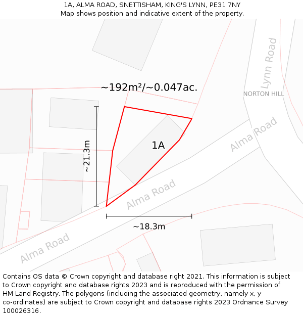 1A, ALMA ROAD, SNETTISHAM, KING'S LYNN, PE31 7NY: Plot and title map