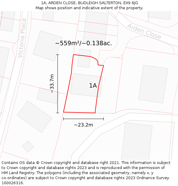 1A, ARDEN CLOSE, BUDLEIGH SALTERTON, EX9 6JG: Plot and title map