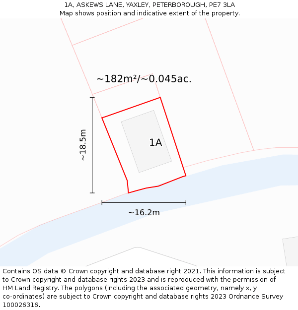 1A, ASKEWS LANE, YAXLEY, PETERBOROUGH, PE7 3LA: Plot and title map