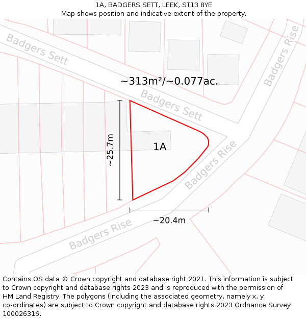 1A, BADGERS SETT, LEEK, ST13 8YE: Plot and title map