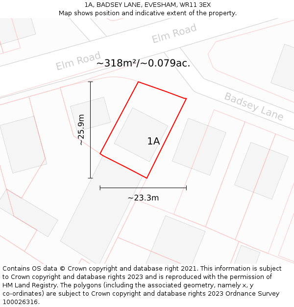 1A, BADSEY LANE, EVESHAM, WR11 3EX: Plot and title map