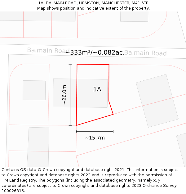 1A, BALMAIN ROAD, URMSTON, MANCHESTER, M41 5TR: Plot and title map