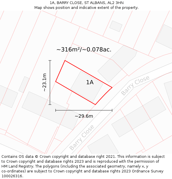 1A, BARRY CLOSE, ST ALBANS, AL2 3HN: Plot and title map