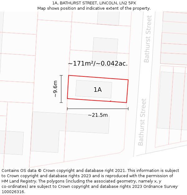 1A, BATHURST STREET, LINCOLN, LN2 5PX: Plot and title map