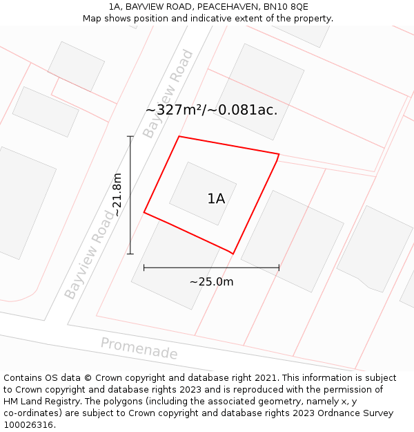 1A, BAYVIEW ROAD, PEACEHAVEN, BN10 8QE: Plot and title map