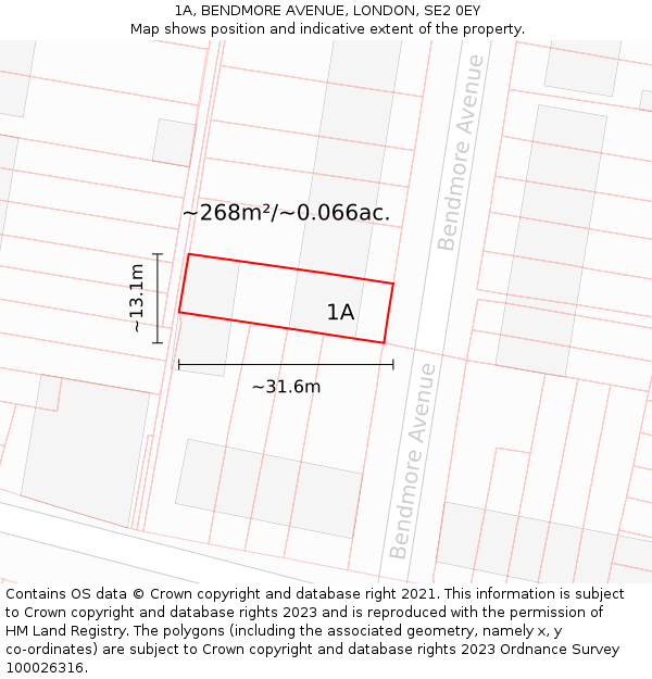 1A, BENDMORE AVENUE, LONDON, SE2 0EY: Plot and title map