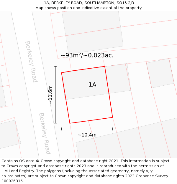 1A, BERKELEY ROAD, SOUTHAMPTON, SO15 2JB: Plot and title map