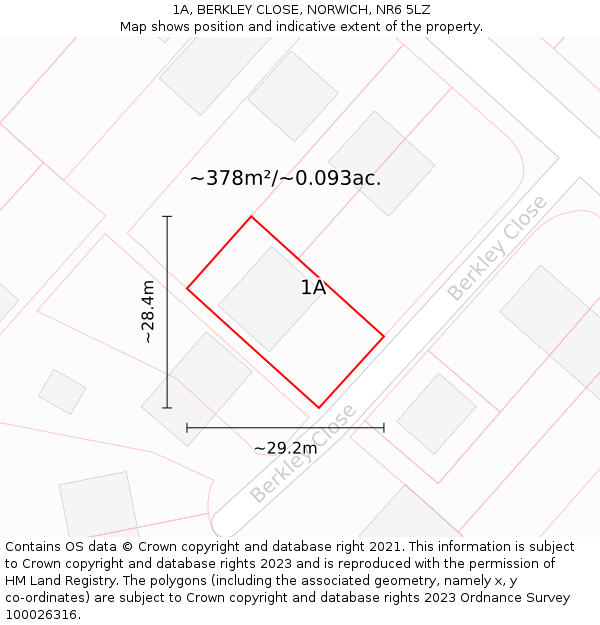 1A, BERKLEY CLOSE, NORWICH, NR6 5LZ: Plot and title map